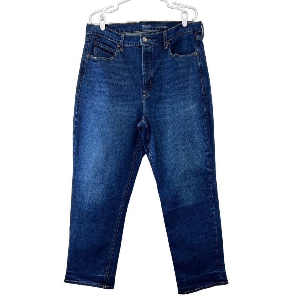 Old Navy Extra High Rise Sky-Hi Straight Women Jeans Size 16 Denim Button fly‎